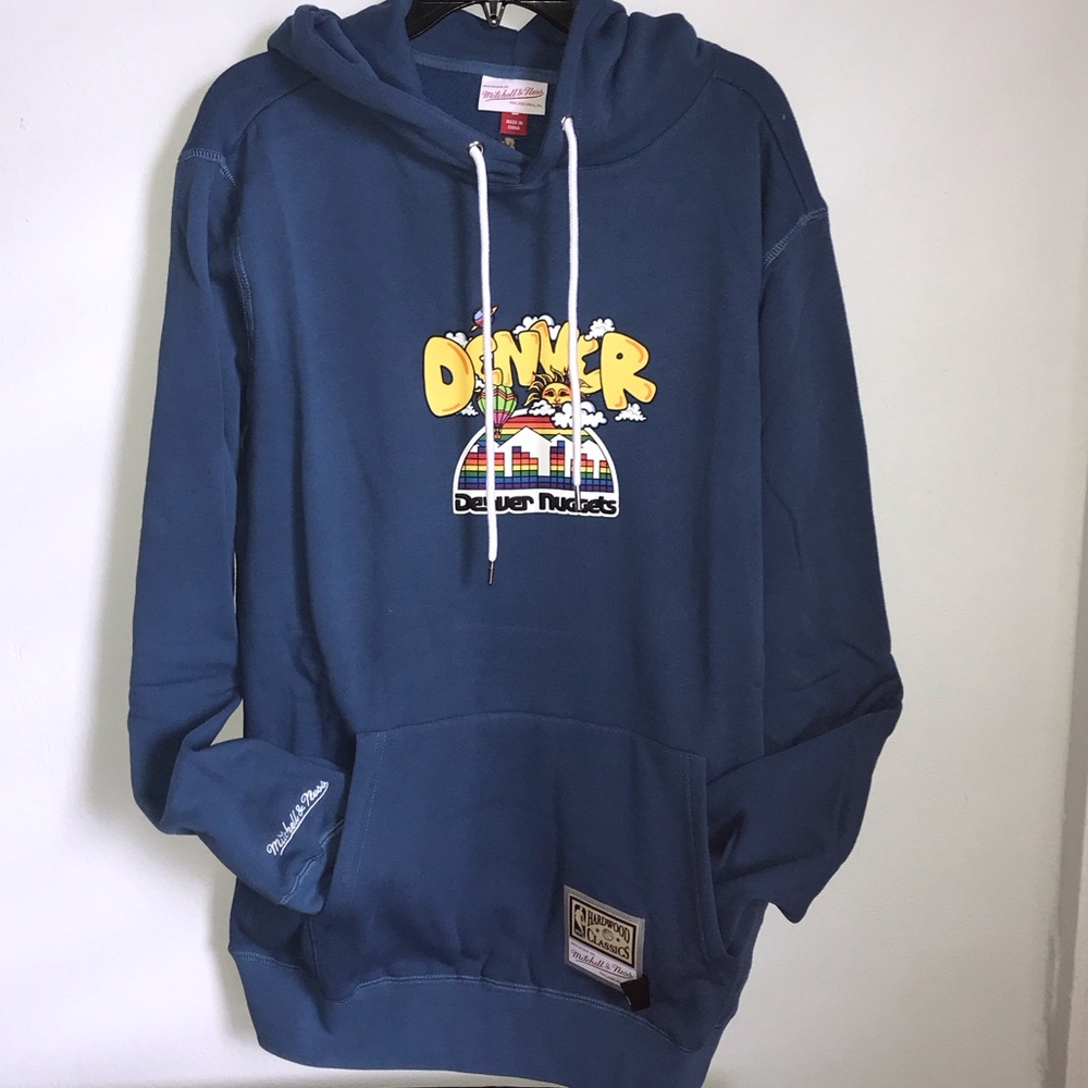 Large Denver Nuggets graffiti trippy sun Blue Graphic Hoodie brand new with tags